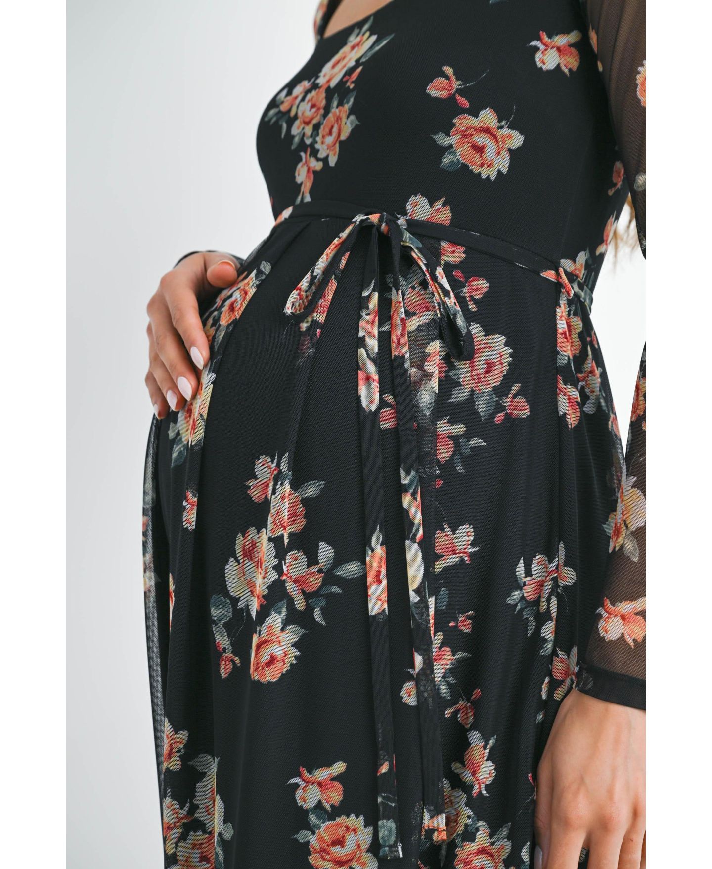 Женское платье Hello Miz Maternity Floral Square Neck Long Sleeve, цвет: Чёрный — фото 5