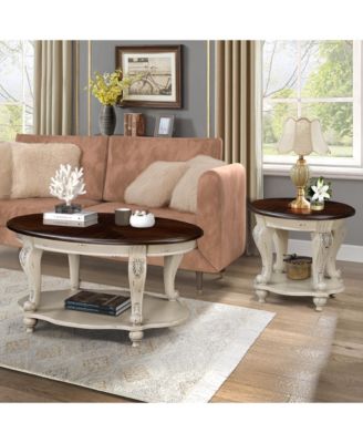 Solid Wood Round End Table with Shelf Sofa Side Table