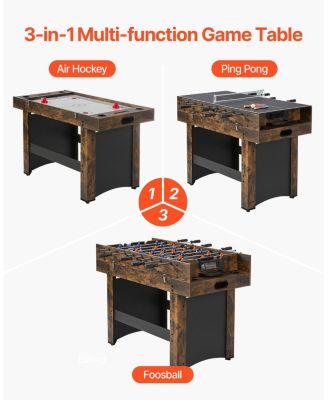 3-in-1 Combo Game Table, 54" Air Hockey, Ping Pong and Foosball Multi-Game Table for Family Game Rooms