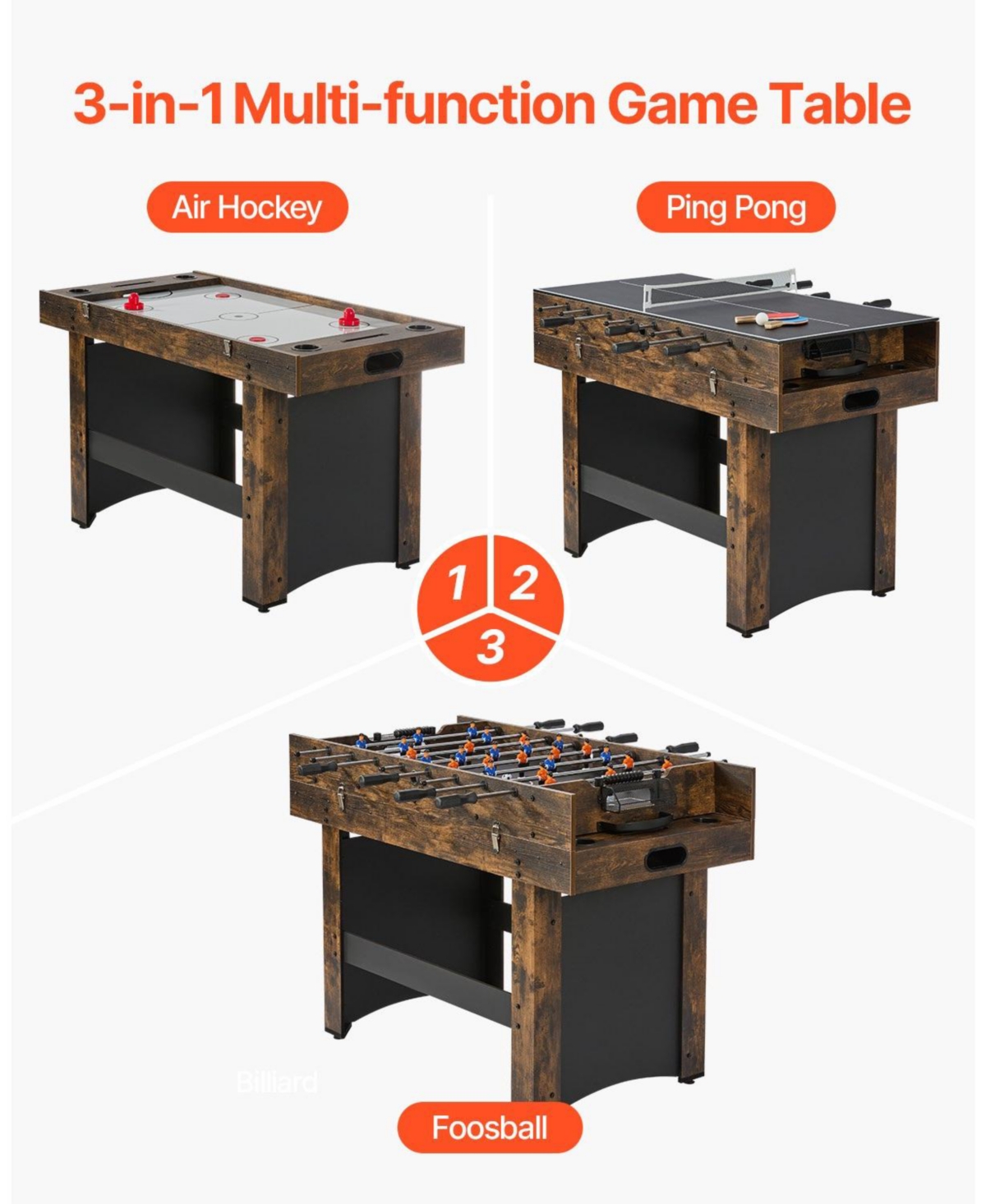 Mecale 3-in-1 Combo Game Table, 54" Air Hockey, Ping Pong and Foosball Multi-Game Table for Family Game Rooms