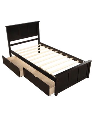 Full Size Wood Platform Bed with House-shaped Storage Headboard and 2 Drawers
