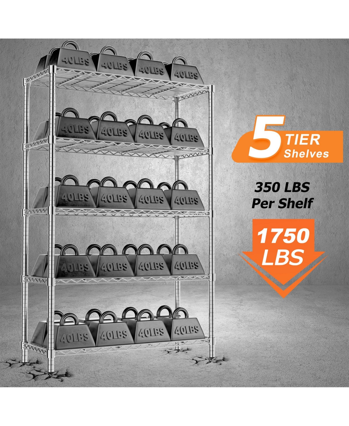 Lovmor 5-Tier 36 in W x 72 in H x 14 in D Height Adjustable Garage Wire Shelving Unit