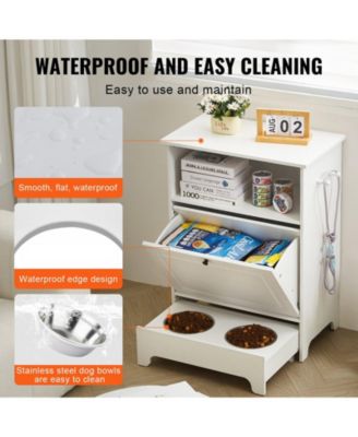 Elevated Pet Feeding Station with Tilt-Out Storage Cabinet, Small
