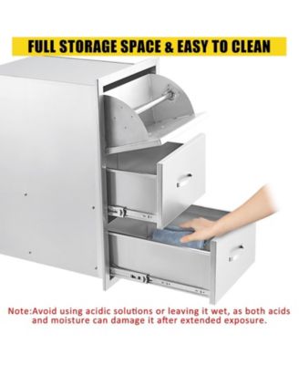 17W x 21D x 30H Inch Outdoor Kitchen Drawers, Paper Towel Holder, Triple Stainless Steel BBQ Drawers, Grill Station