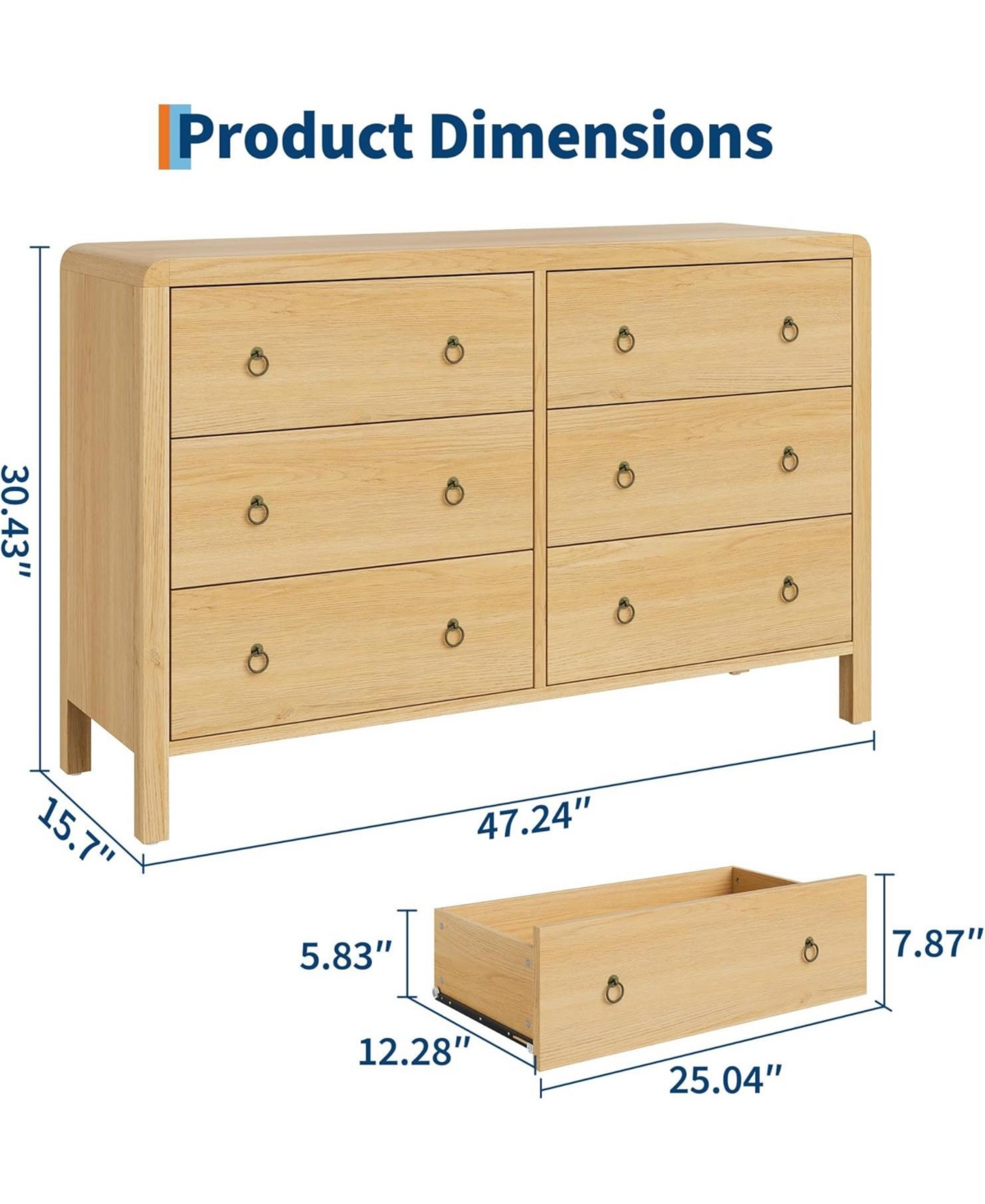 gaomon 6-Drawer Modern Bedroom Dresser Chest Closet Storage Cabinet Organizer for Bedroom, Living Room, Hallway, Office