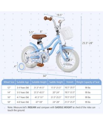12 Inch Kids Bike with Adjustable Handlebar and Seat for 3-4 Year Old