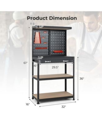 Tool Storage Workbench with Pegboard with 14 Hanging Accessories for Garage
