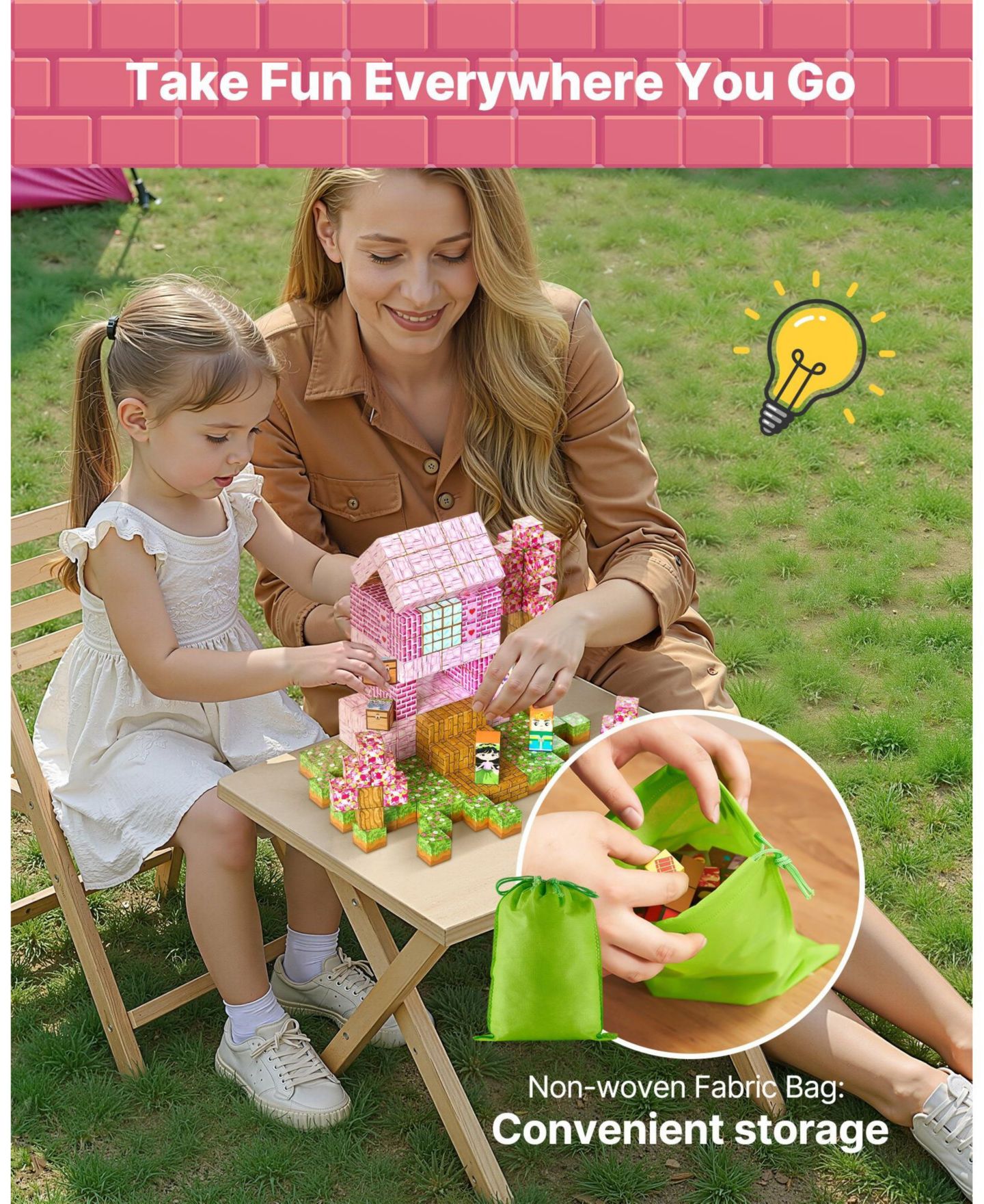Детский конструктор Mecale Princess Castle 100-Piece Magnetic Building Set, Ages 3+, цвет: Розовый — фото 8