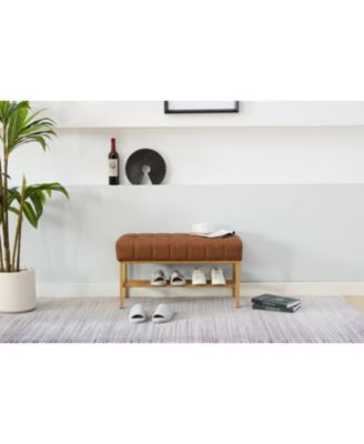 Streamdale Upholstered Shoe Bench with Shelf and Metal Legs, 300 LB Capacity