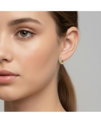 Women's 14K Gold Plated Cubic Zirconia Heart Hoop Earrings