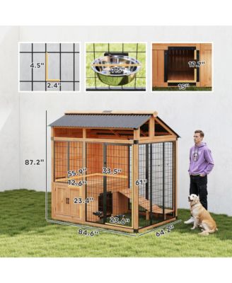 Extra Large Dog House with Activity Platform, Storage Cabinet