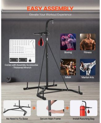 2-in-1 Punching Bag Stand, Adjustable Boxing and Speed Bag Stand for Home Gym, Freestanding Rack Holds Up to 140 lb