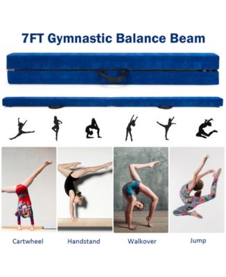7 Feet Folding Portable Floor Balance Beam with Handles for Gymnasts-Blue