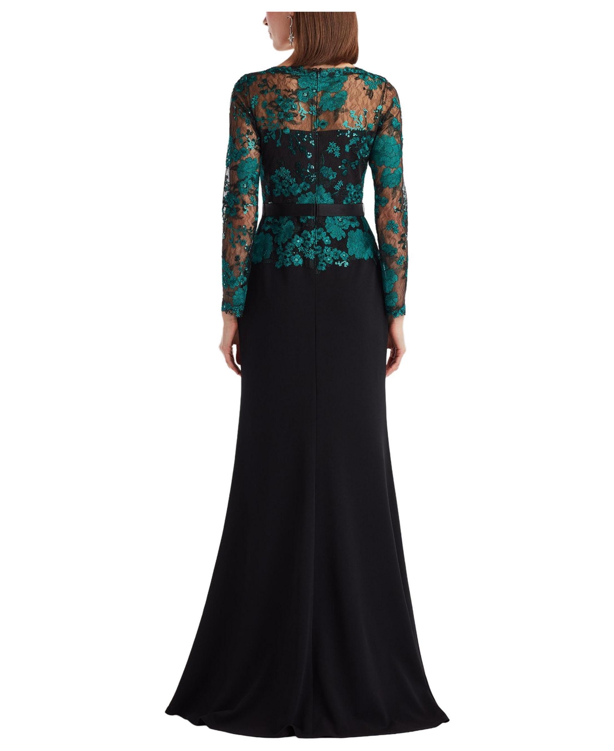 Tadashi Shoji Women's Beacon Belted Embroidered Illusion Gown