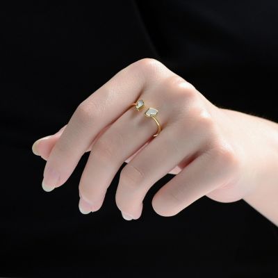 Timeless 14K Gold Plated Mother of Pearl Heart Open Ring
