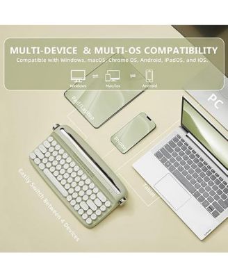 Upgraded Wireless Typewriter Keyboard, Retro Keyboard with Integrated Stand, USB-C/Bluetooth Keyboard with Cute Round Keycaps for Multi Device