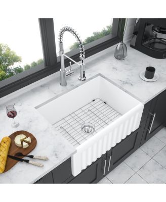 24inch Ceramic Farmhouse Kitchen Sink Single Bowl Rectangular Vessel Apron Front