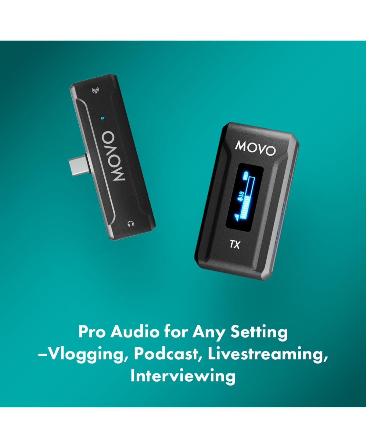 Movo Wmx-2-c Usb-c Wireless Lavalier Microphone for iPhone 15/Android/Usb C Devices with Wmx-hm Handheld Adapter