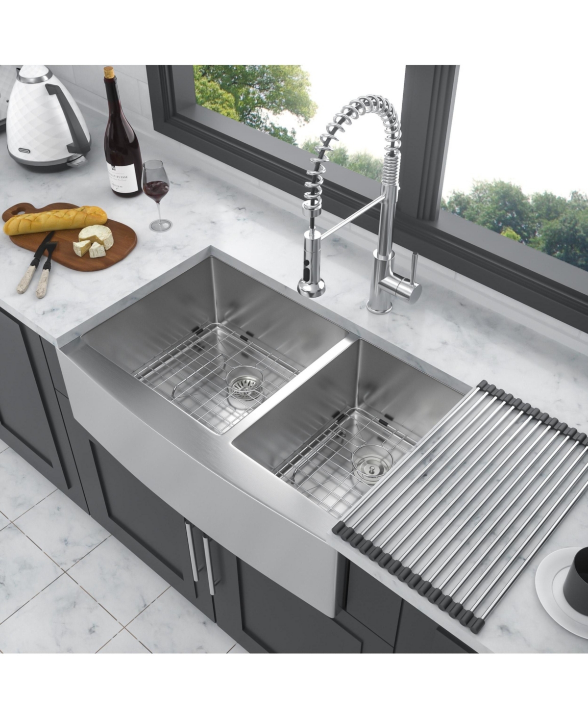flynama 33x21x10 Inch Double Bowl 60 and 40 Farmhouse Apron Front Kitchen Sink 16 Gauge T304 Stainless Steel With Two 10 Inch Deep Basin