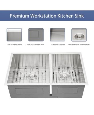 33x19x9inch Undermount Double Bowl Kitchen Sink Stainless Steel 16 Gauge 60 and 40