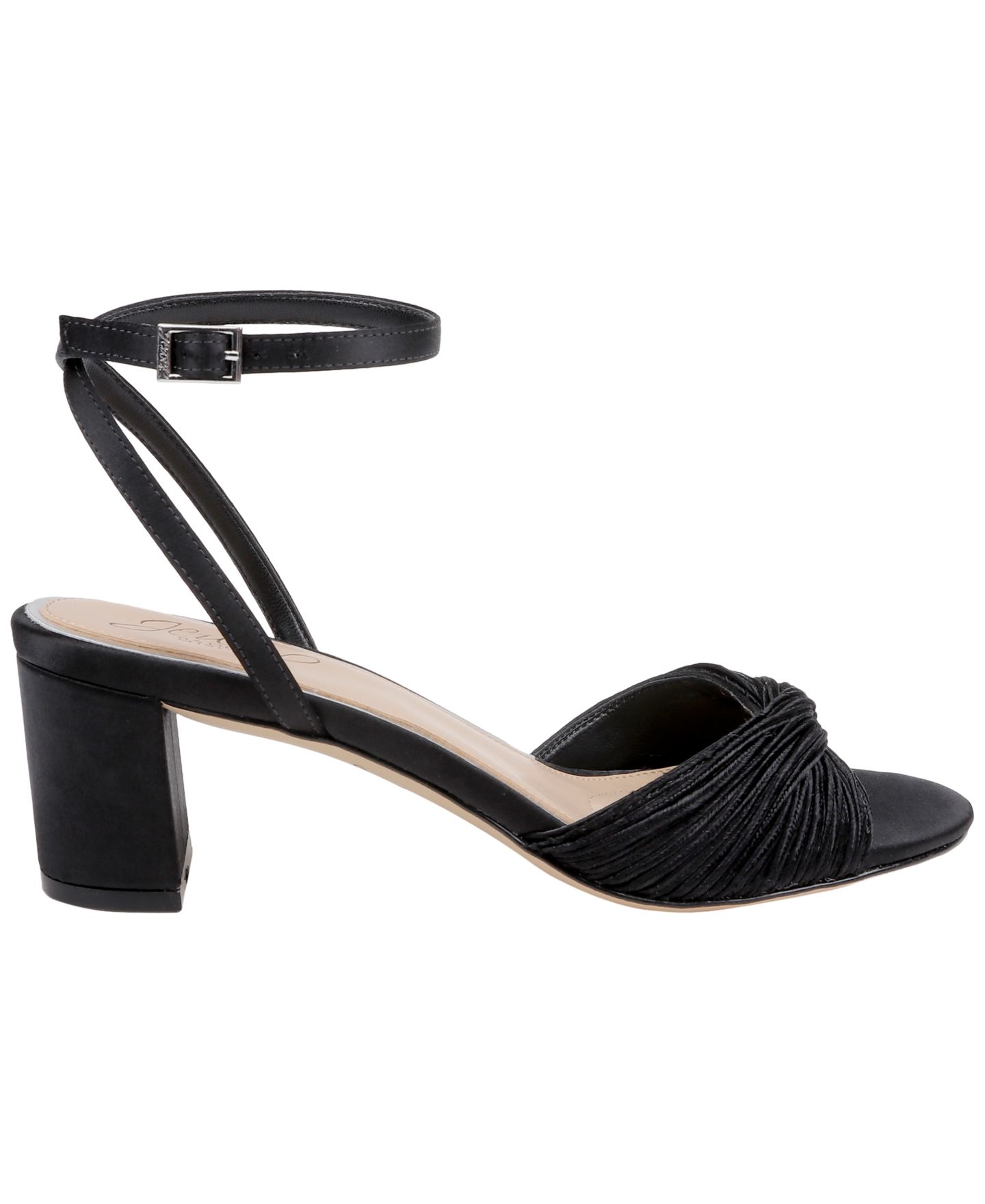 Женские сандалии Jewel Badgley Mischka Pretty Round Toe Dress Sandals, цвет: Чёрный атласный — фото 2