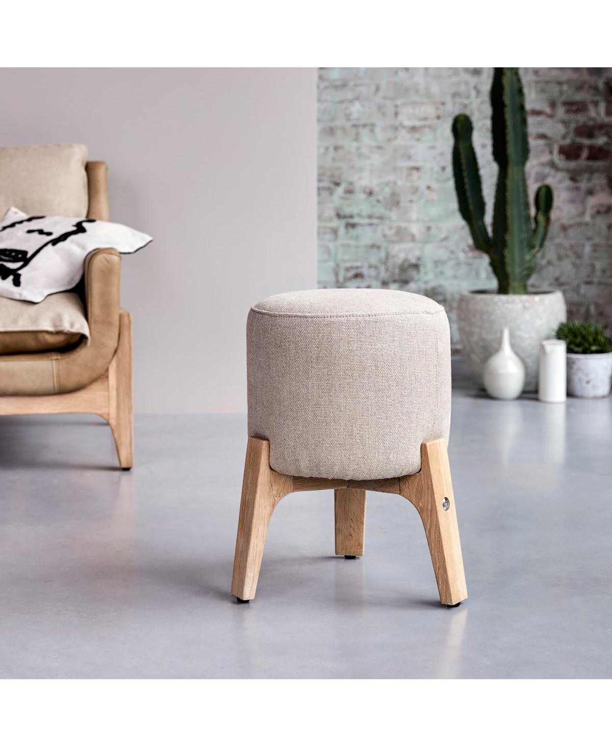 Tikamoon Drum solid Oak and Linen Stool, 1 seat