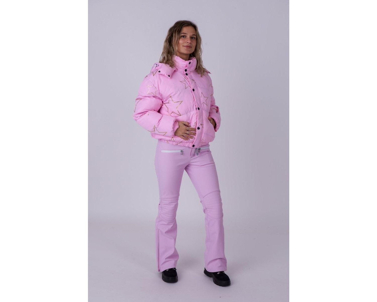 Women's Pink with Stars Chic Puffer Jacket