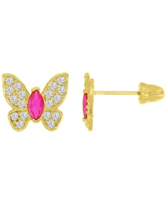 14K Yellow Gold Butterfly Screw Back Stud Earrings