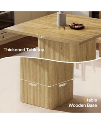 39-Inch Square Dining Table for 4, Small Fluted Kitchen Table with Pedestal Base, Farmhouse Style, Natural