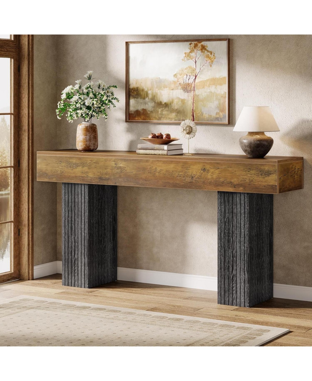 Tribesigns 63" Long Entryway Table, Farmhouse Console Table Behind The Couch, Wooden Foyer Stand Entry Station for Entrance