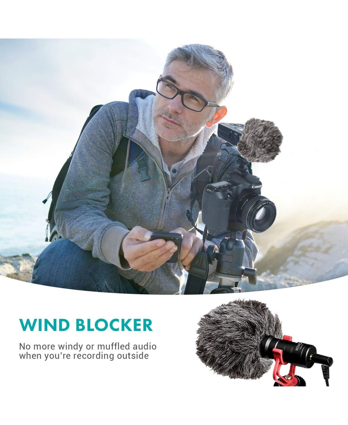 Movo Ws-G9 Furry Outdoor Microphone Windscreen Muff for Portable Digital Recorders up to 3 X 1.5"