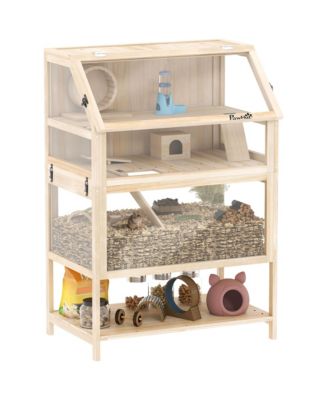 Wooden 3 Tier Hamster Cage with Storage Shelf for Dwarf, Gerbil