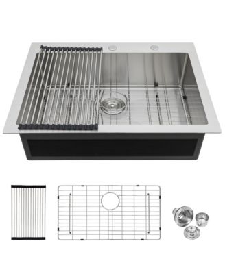 huluwat 33x22x10inch Kitchen Sink Drop In Topmount Stainless Steel Single Bowl 16 Gauge