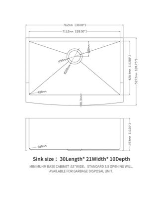30x21x10-Inch Stainless Steel Farmhouse Apron Front Single Bowl Kitchen Sink