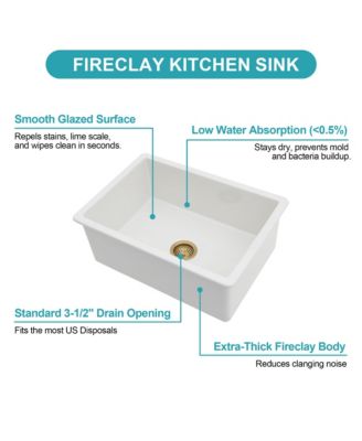 huluwat 30x18x10inch Undermount Single Bowl Fireclay Kitchen Sink White Porcelain Dual Mount