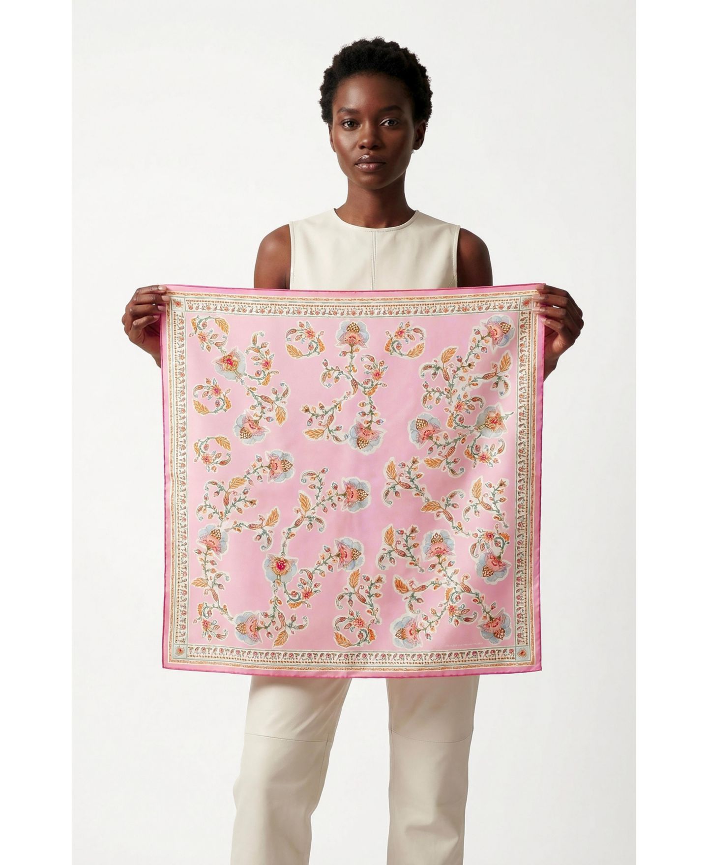 Женский шарф Jessie Zhao New York Blush Charm Double Sided Silk, цвет: Розовый — фото 6