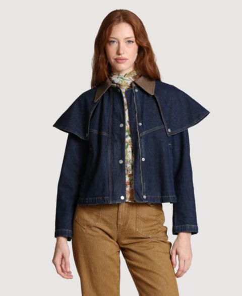 Женские куртки Avec Les Filles Denim Cape Spread Collar Jacket