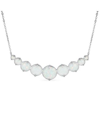 White Created Opal Statement Necklace and Solitaire Stud Earrings Jewelry Set Sterling Silver