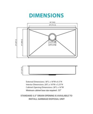 30x18x5.5inch ADA Compliant Kitchen Sink Undermount Stainless Steel Single Bowl 16 Gauge