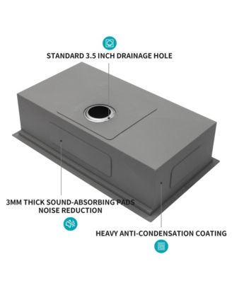28x19x10inch Undermount Workstation Kitchen Sink Stainless Steel Single Bowl 16 Gauge