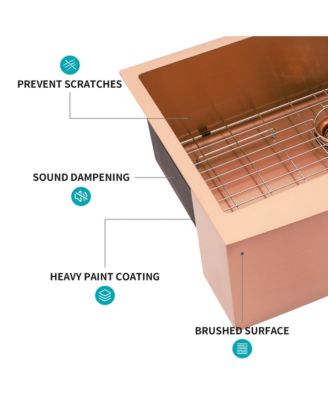 36" Rose Gold Farmhouse Apron Front Kitchen Sink, 16-Gauge T304 Stainless Steel with Dish Grid, Drain Assembly & Drying Rack