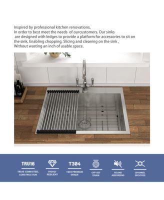 16-Gauge Stainless Steel Drop-In Kitchen Sink, Single Bowl, 25" x 22" x 9"