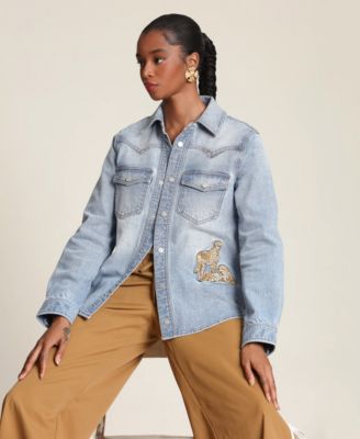 Women's Cheetah Embroidered Button-Front Shirt