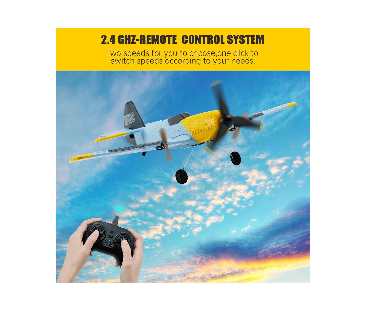 Детская игрушка Bruce & Shark Bf-109 6-Axis Gyro Stabilization Remote Control Plane with 2 Batteries, цвет: Жёлтый — фото 5