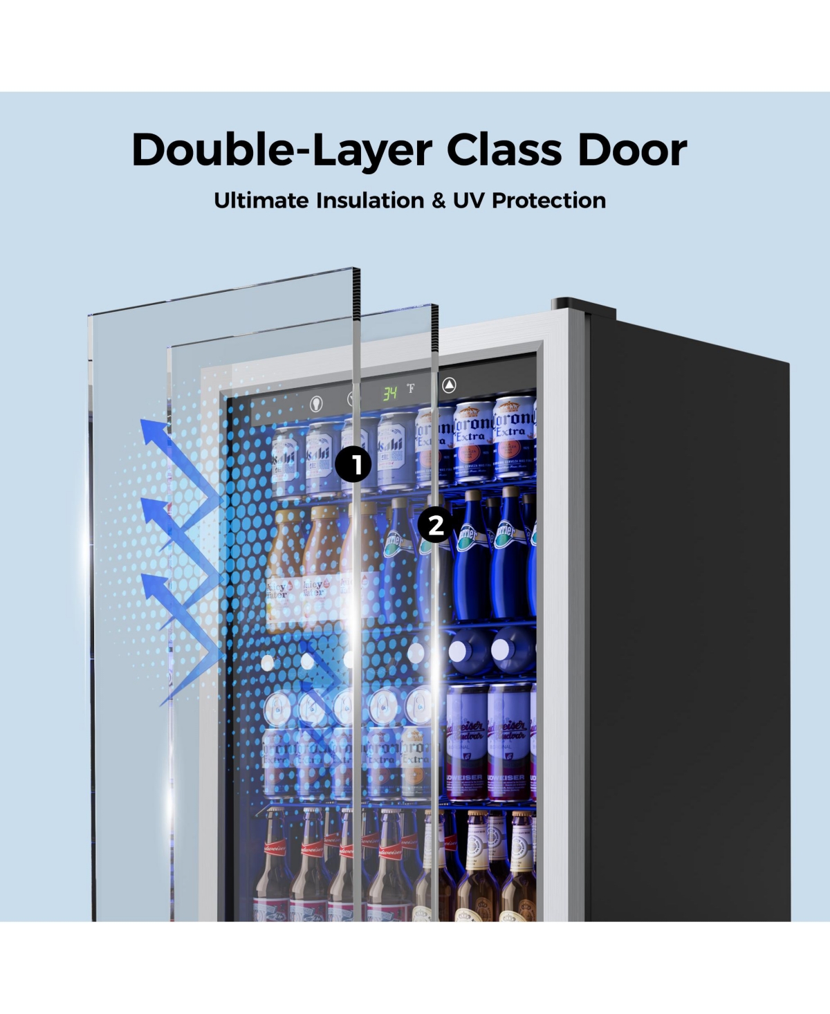 Euhomy 20-in 150-Can Capacity Sliver Freestanding Beverage Refrigerator with Reversible Door and Adjustable Shelves