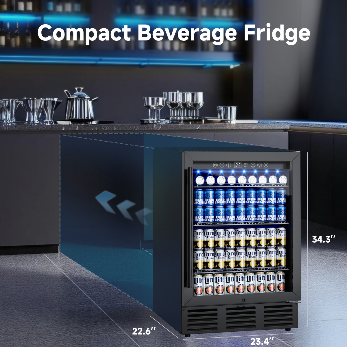 Euhomy 23.4-in W 180Can Built-in/Freestanding Single Zone Beverage Refrigerator in Black with Glass Door