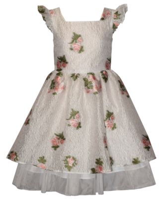 Girls' 7-16 Flutter Sleeve Crinkle Textured Floral Party Dress