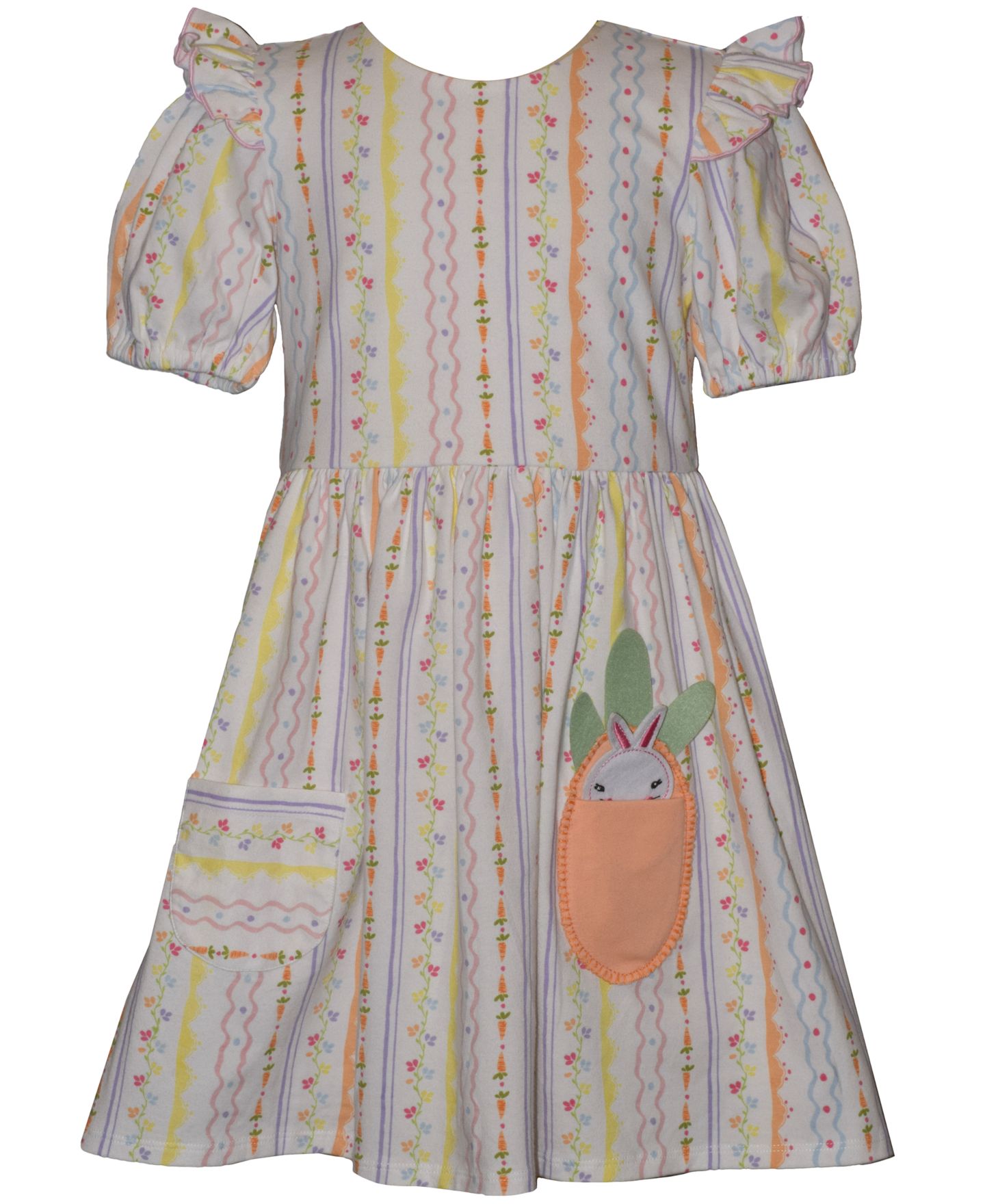 Платье Bonnie Jean Short-Sleeve Bunny and Carrot Striped Pocket Dress для девочек, цвет: Кремовый разноцветный — фото 1