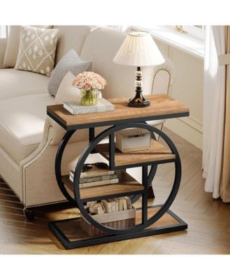 End Table Set of 2, 4-Tier Narrow Side Table, Wood Small Sofa Side Table, Industrial Bedside Table for Bedroom, Living Room