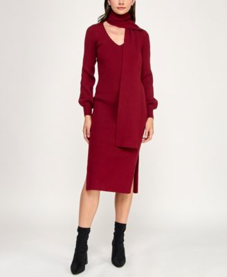 Juniors' V-Neck Midi Sweater Dress